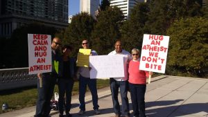 Nov. 5th, 2016 near Cloud Gate in Chicago. Nonbelievers band together for the “Hug An Atheist” event.